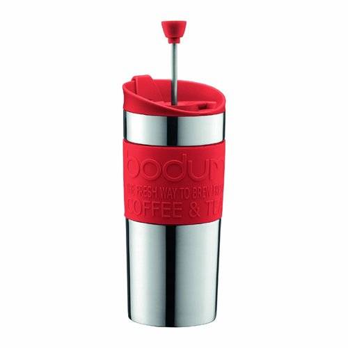 Bodum -  Travel Press Set - Mug à Piston en Inox + Couvercle Extra - 0,35 L - Rouge