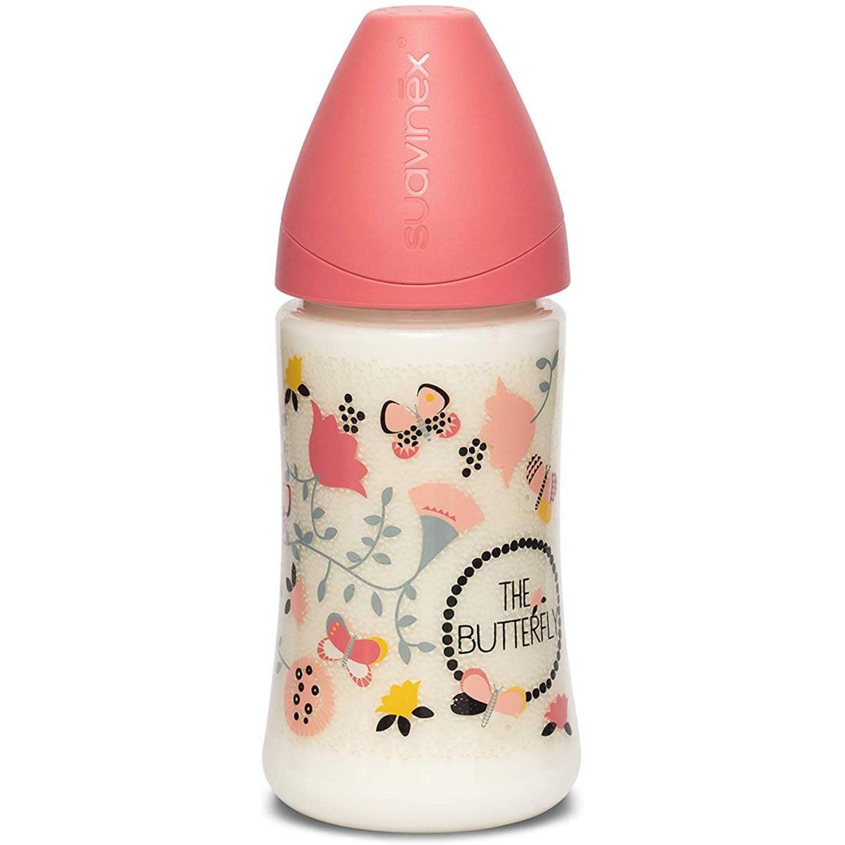 Suavinex Butterfly Silicone Round Bottle 3V Pink