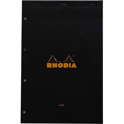 Bloc Rhodia N°20 Black Ligné + Marge Perforé - 80 feuillets