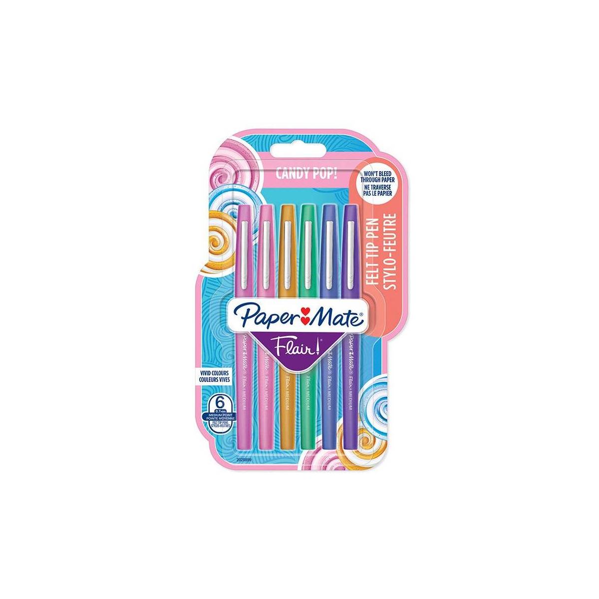 Stylo-Feutres Paper Mate Flair Candy Pop x6 - Pointe Moyenne 0.7 mm