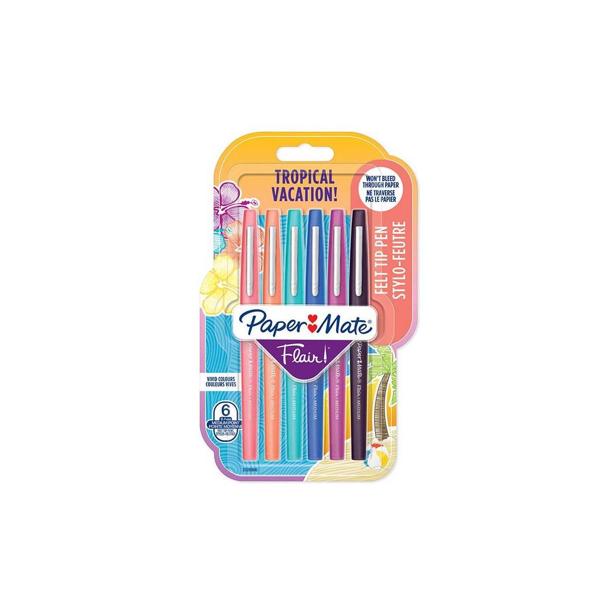 Stylo-Feutres Paper Mate Flair Tropical Vacation x6 - Pointe Moyenne 0.7 mm