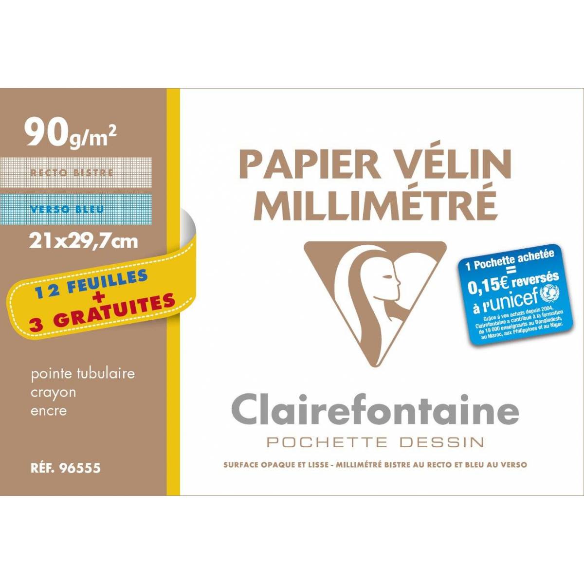 12 Feuilles Papier Vélin Millimétré Clairefontaine + 3 Gratuites