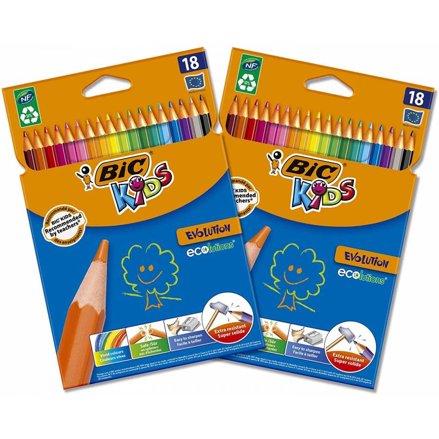 Metal Box of 18 BIC Kids Evolution ECOlutions Coloured Pencils Assorted Colours 