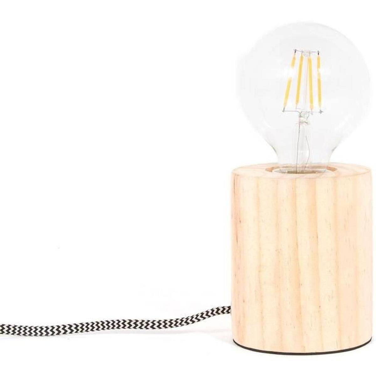Lampe à Poser Cylindre en Bois Home Deco - Gris et Blanc
