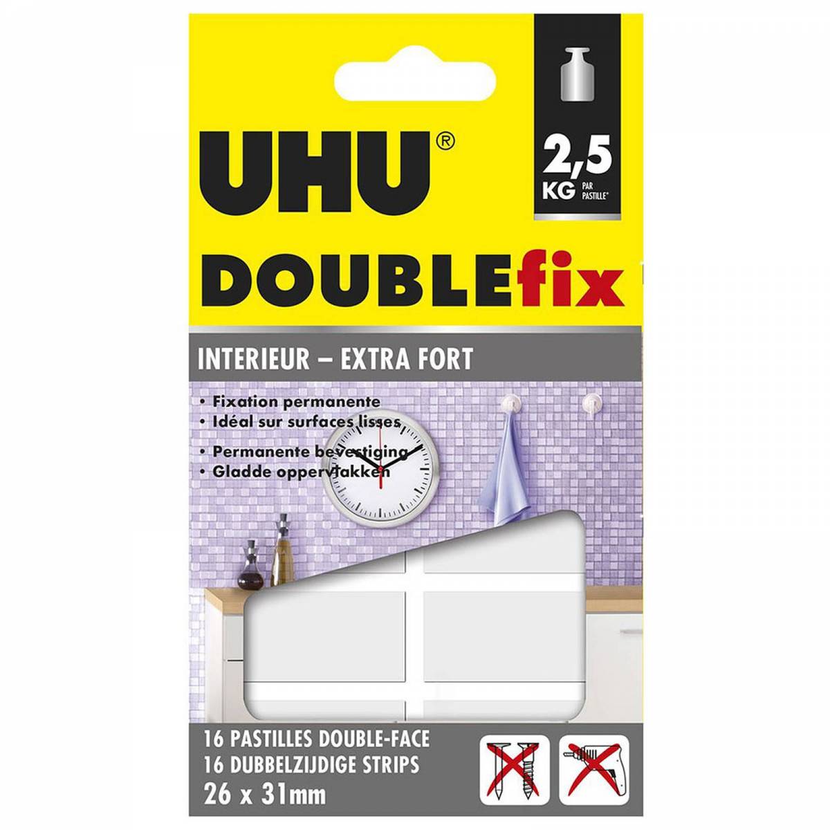 UHU Doulbefix - 16 Pastilles Double-Face 26 x 31 mm