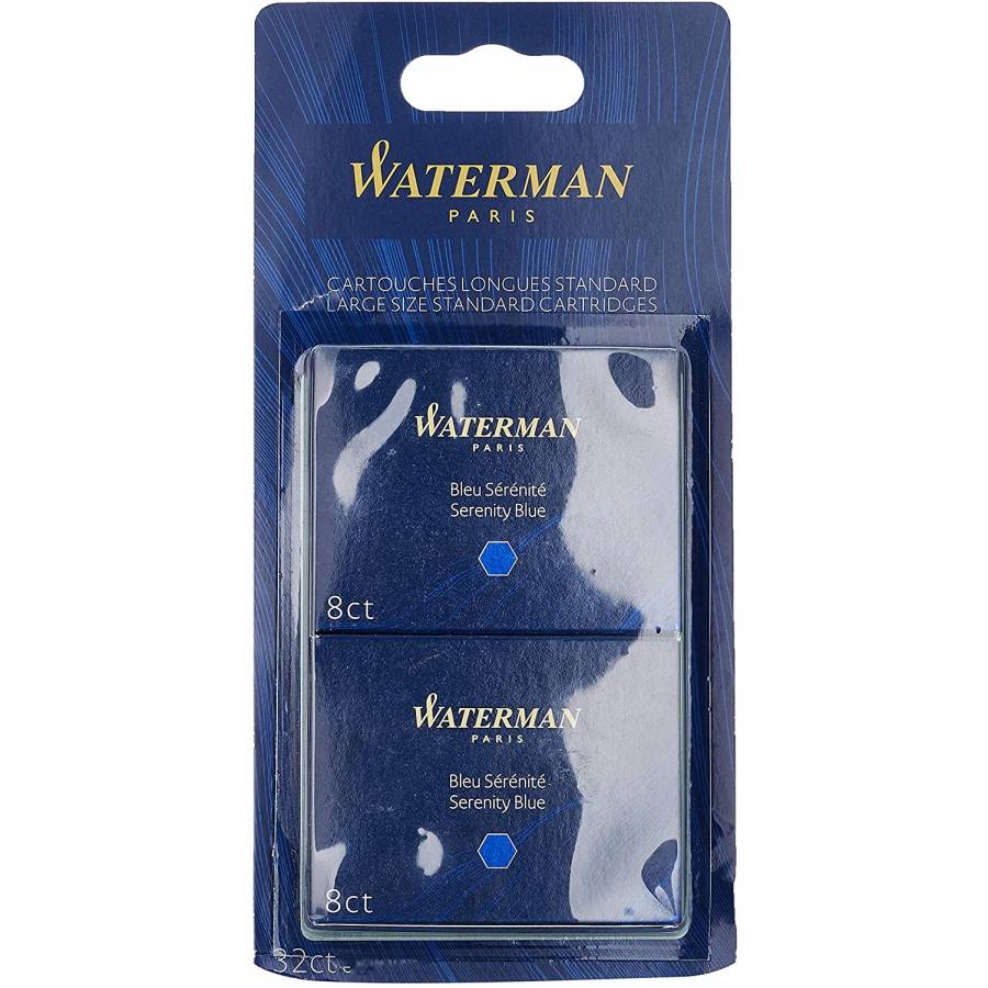 Waterman 2 astucci da 8 cartucce UGC lunghe Nero intenso con inchiostro non cancellabile colore 