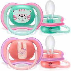 Philips Avent Lot de 2 Sucettes Ultra Air - 18+ Mois - Chat/Lapin