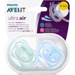 2 Sucettes Avent Ultra Air 0-6 mois - Hello/Visage