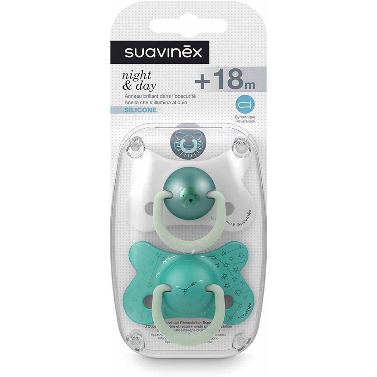Sucette Suavinex Phospho Night & Day 4/18 Mois x2 Ours Vert