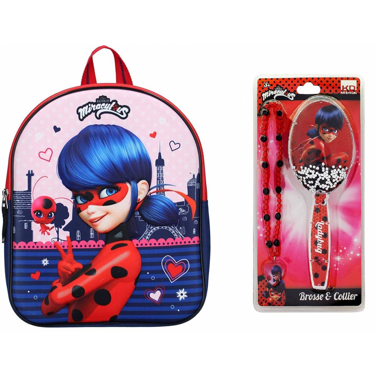 Pack 3D Miraculous Backpack and Brush and Necklace