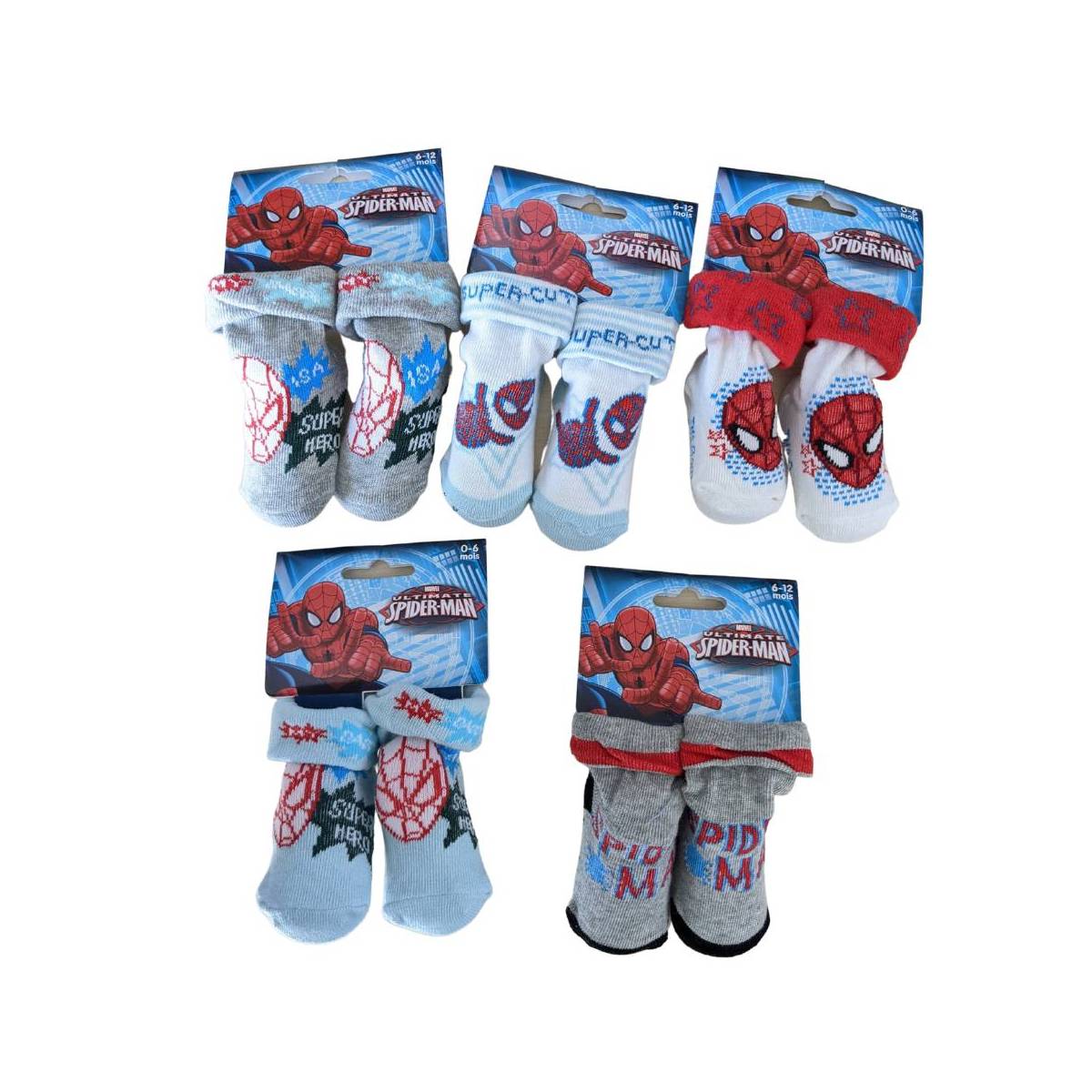 24 paires de chaussettes Spiderman 0 à 6 mois et 6 à 12 mois