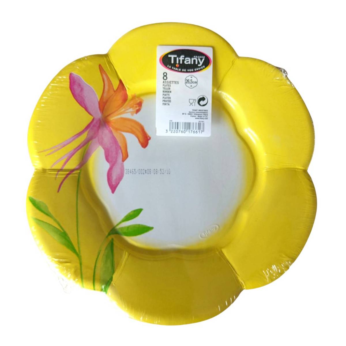 Set of 8 Yellow disposable paper plates 26,5 cm