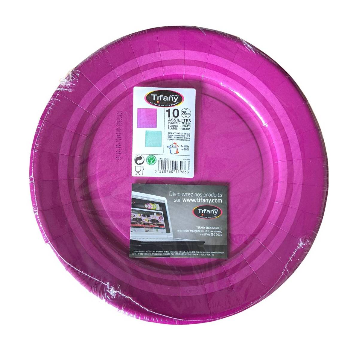 Set of 10 Purple disposable paper plates 28 cm
