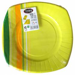 Lot de 10 assiettes vert-jaune en carton jetables 29 cm
