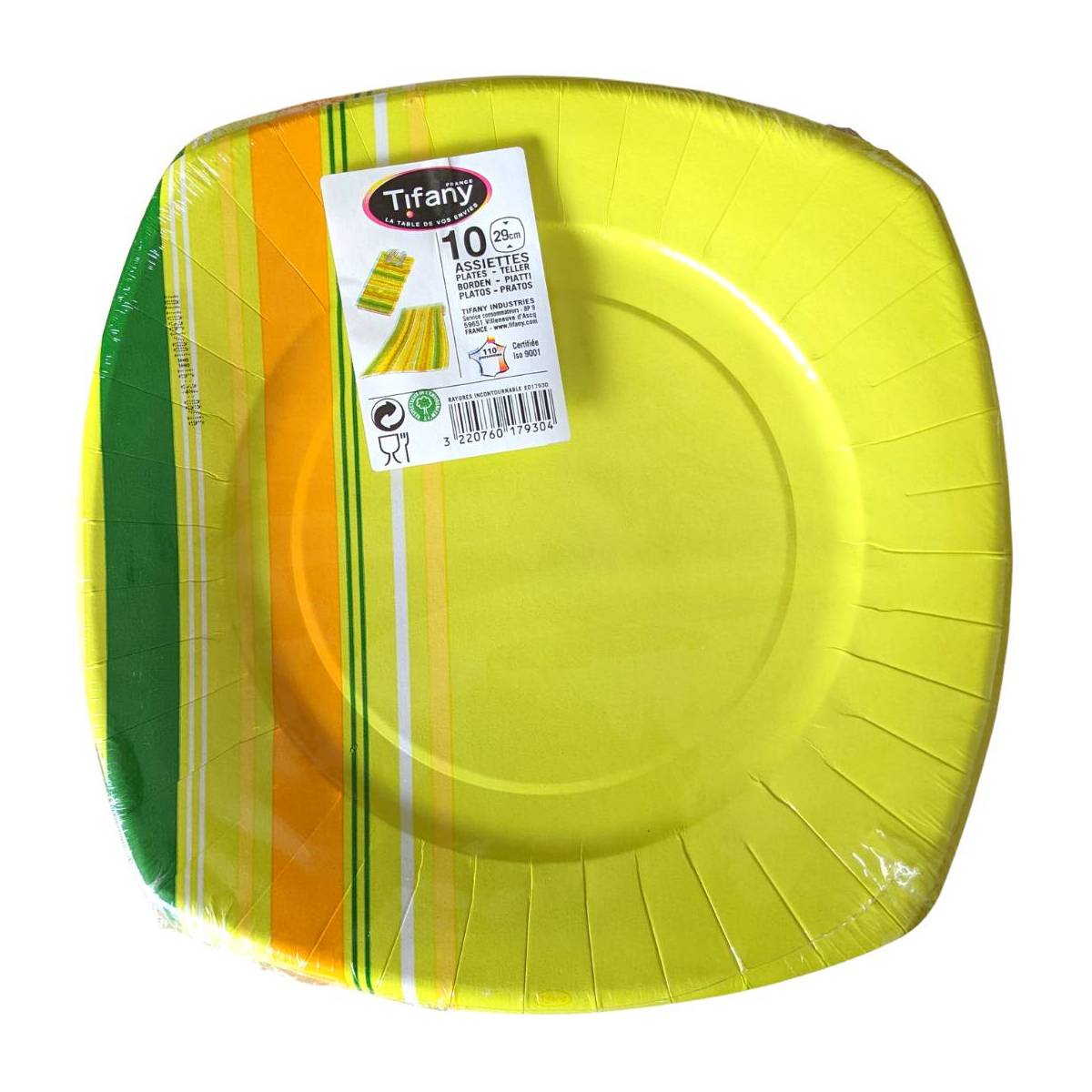 Set of 10 Green-yellow disposable paper plates 29 cm