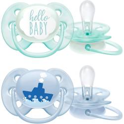 2 Sucettes Avent 0-6 mois Ultra Soft Bleu Hello Baby