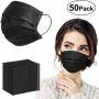 50 Masques de Protection 3 couches Jetable Noir
