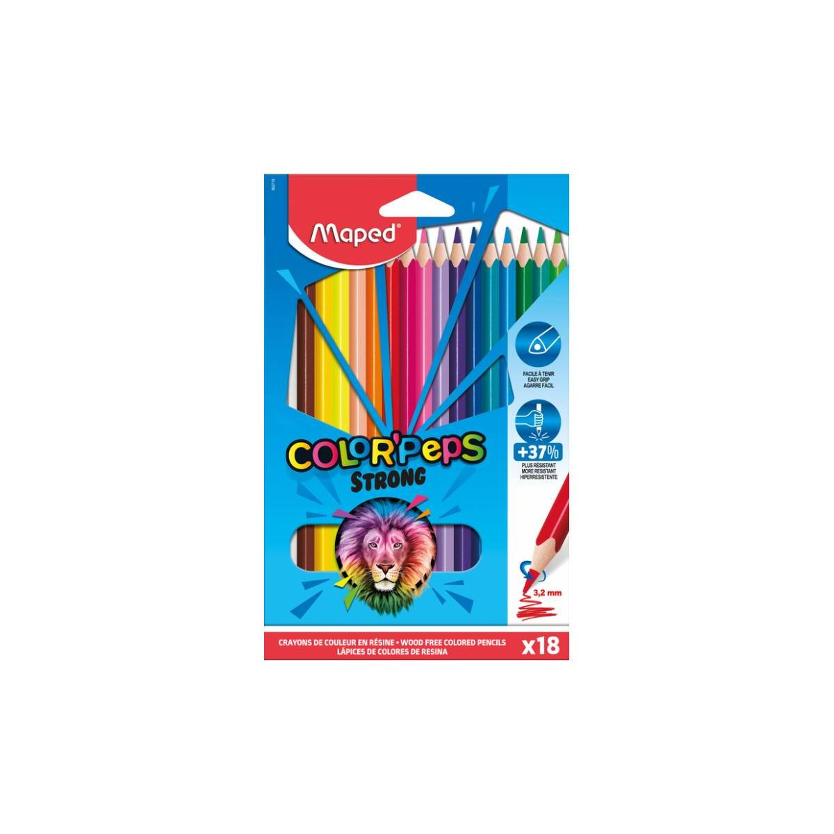18 Crayons de Couleur en Résine Color'Peps Strong