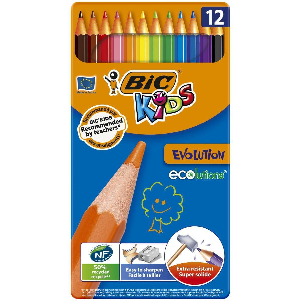 Metal box of 12 BIC Kids Evolution colored pencils