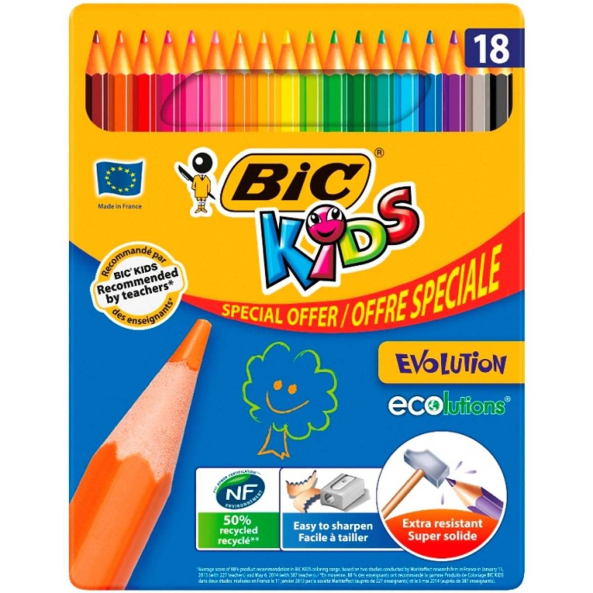 Boite en métal de 18 crayons de couleur BIC Kids Evolution