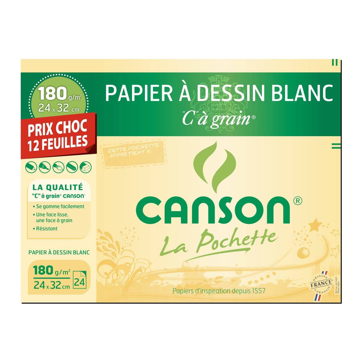 12 White drawing papers CANSON C grain 24 X 32 CM 180g