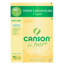 12 Papiers à dessin Blanc CANSON C à grain A3 180g 29.7x42cm