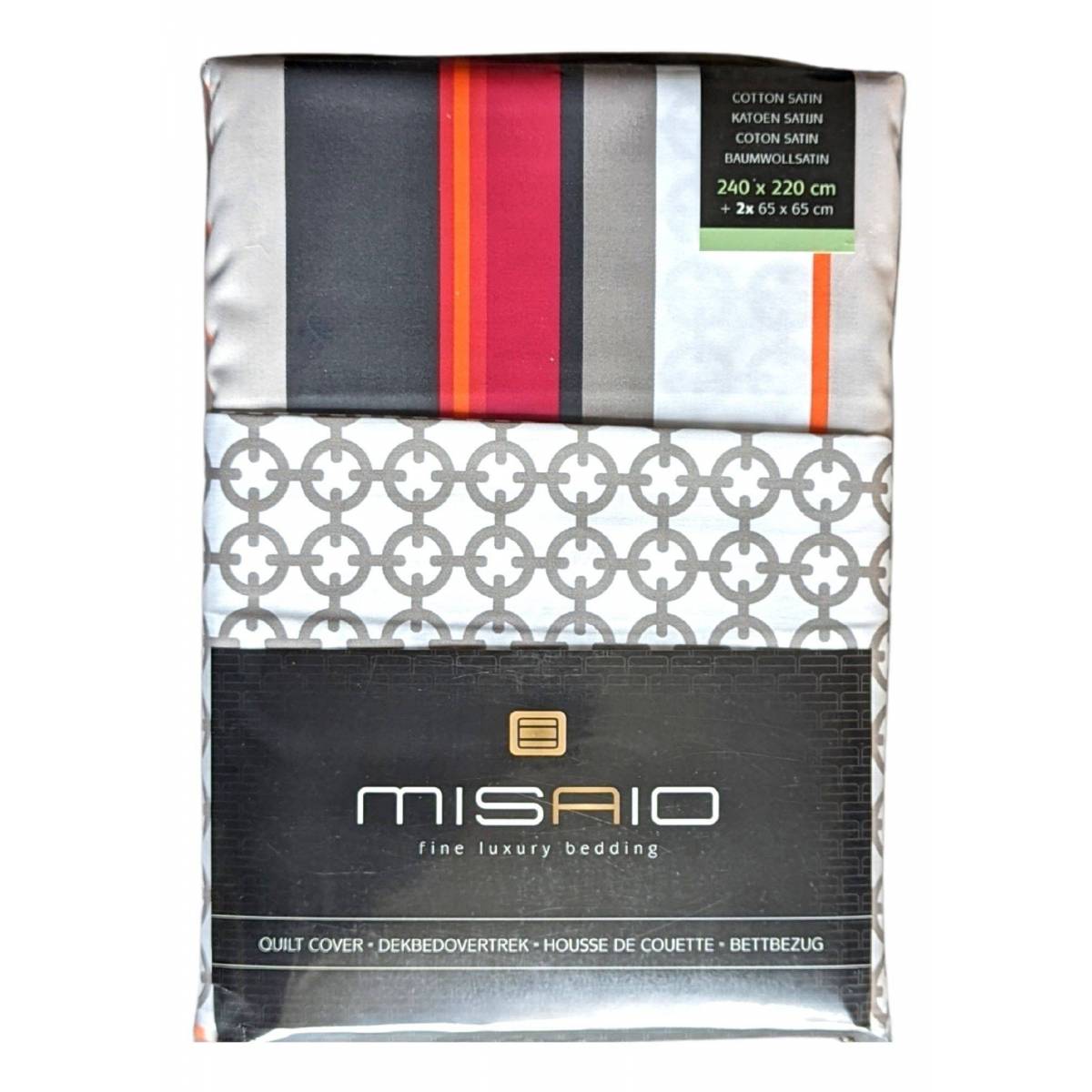 Comforter Cover Misaio 240 x 220 cm Red Grey Stripe