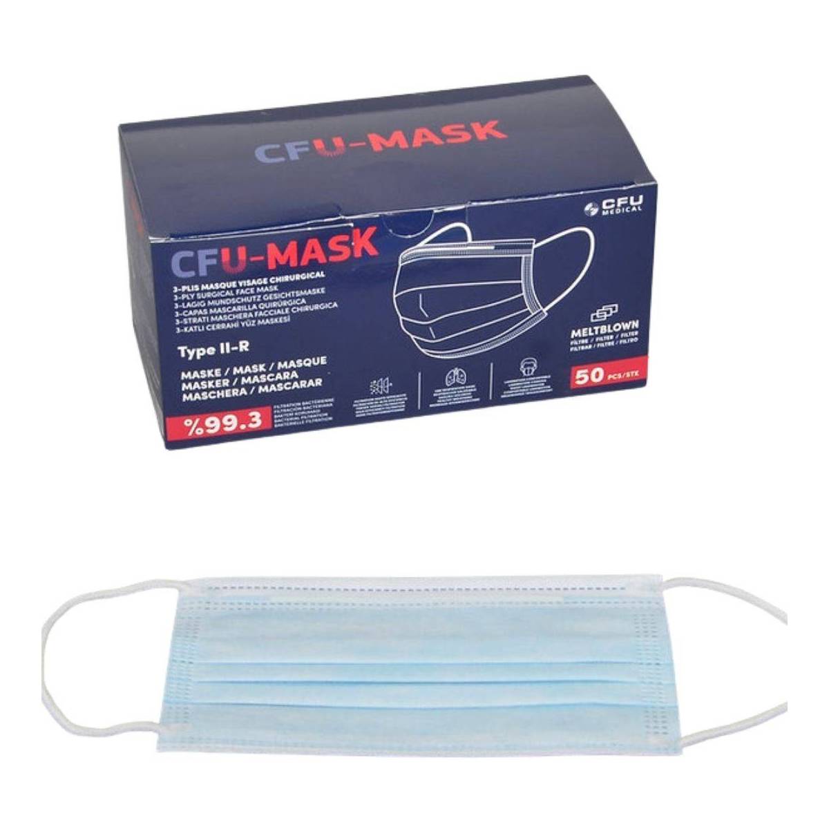 50 Masques Bleu Chirurgical Type II-R CFU-MASK