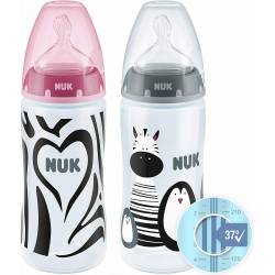 Set of 2 NUK First Choice+ Baby Bottles 300 ml 6-18 months Pink and Gray