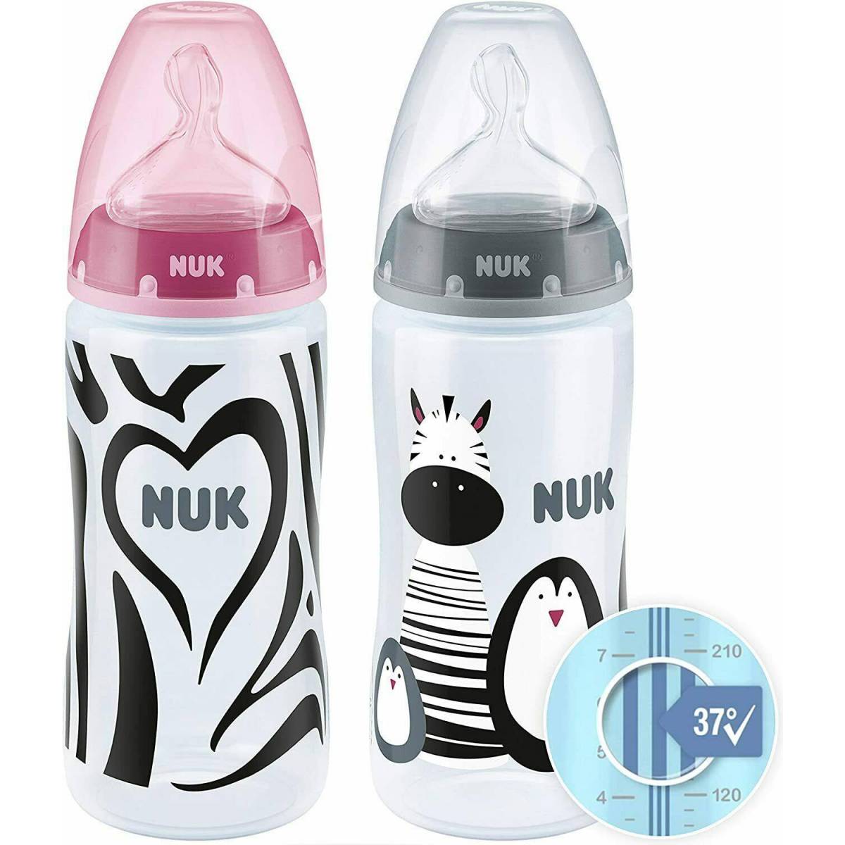 2er-Set NUK First Choice+ Babyflaschen 300 ml 6-18 Monate Rosa & Grau