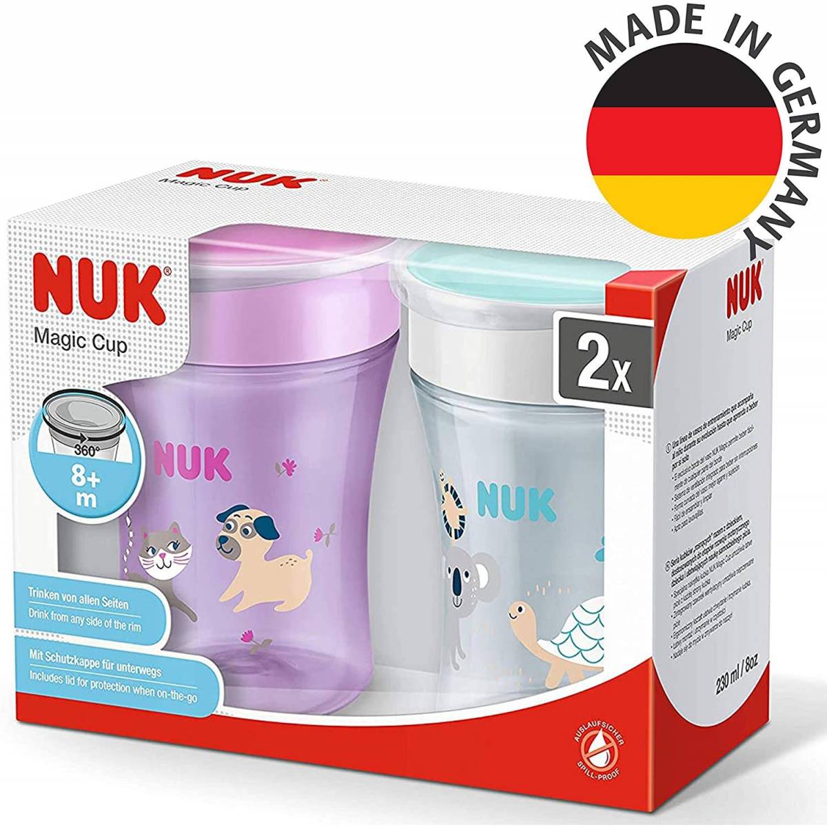 Set of 2 Nuk Magic Cups 230 ml 8 months + Koala, Turtle and Dog, Cat