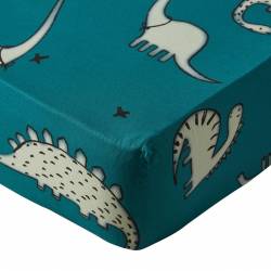 Kidzroom Fitted Sheet 90 x 200 cm Turquoise Dinosaurs