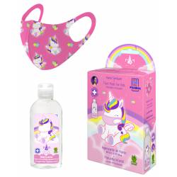 Mascarilla infantil lavable + Higienizante de manos 100 ml Eau My Unicorn