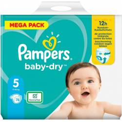 Mega Pack de 76 Couches Pampers Baby Dry Taille 5 11-16kg