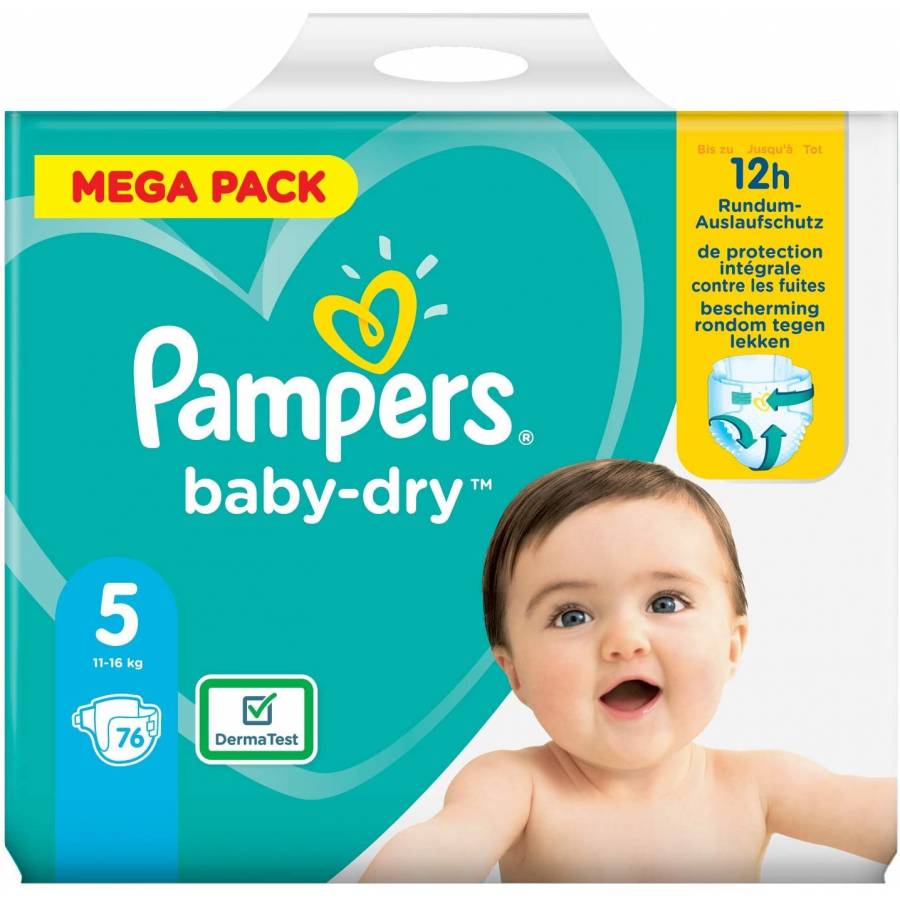Pampers, Baby Dry, Langes, Taille 5, Maxi Geant, 117 pc