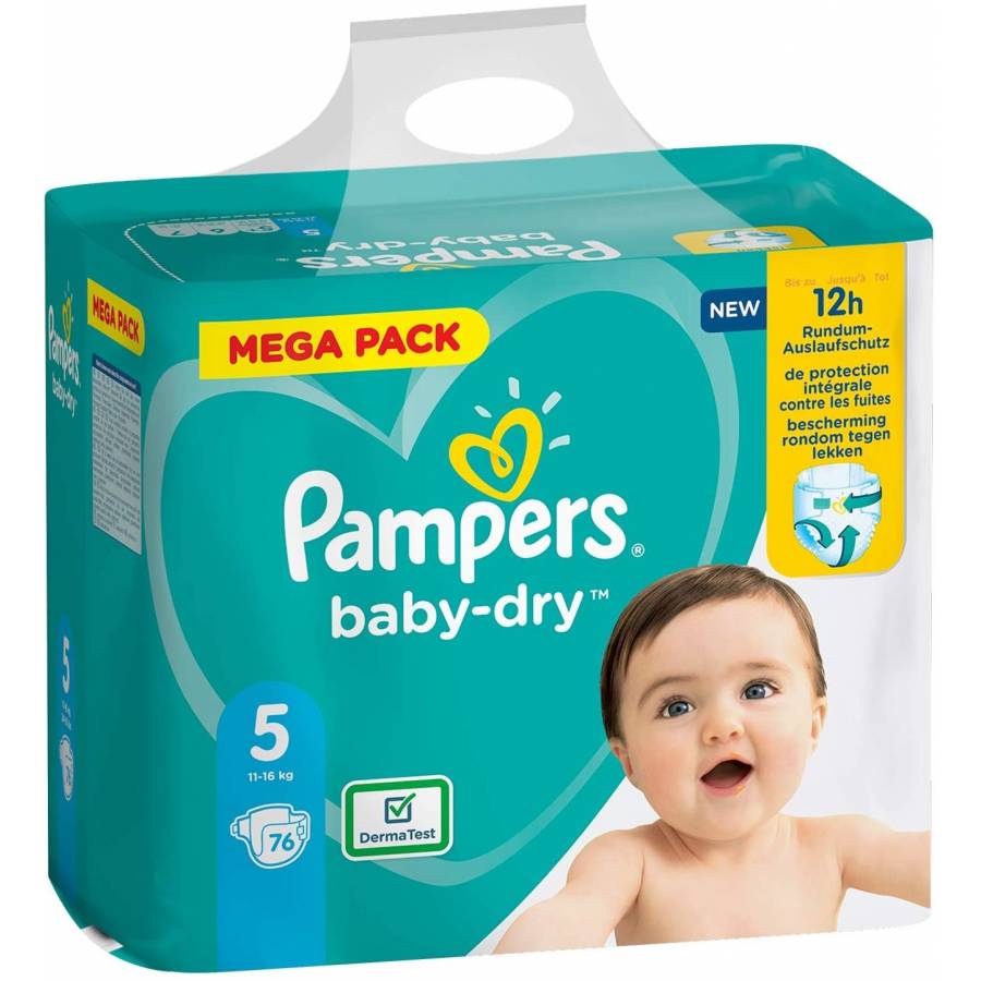 Mega Pack 76 Pampers Baby Dry Nappies Size 5
