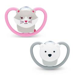 Nuk Space Pacifiers 6-18 months Silicone Cat and Bear