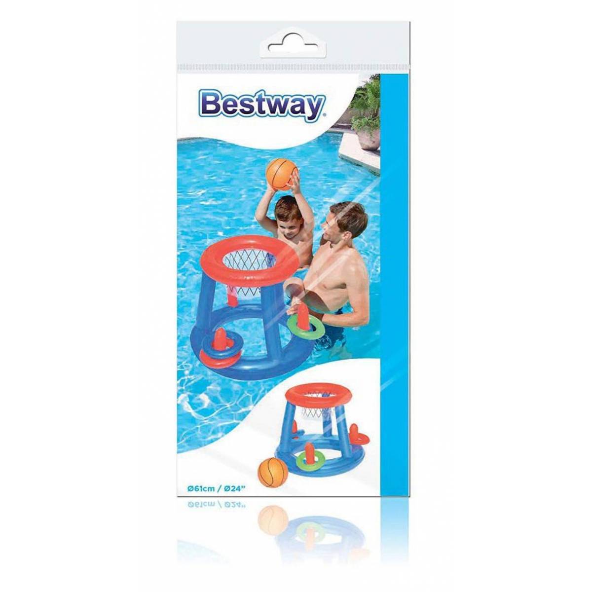 Bestway - Schwimmender aufblasbarer Basketballkorb + Ball + 3 Ringe
