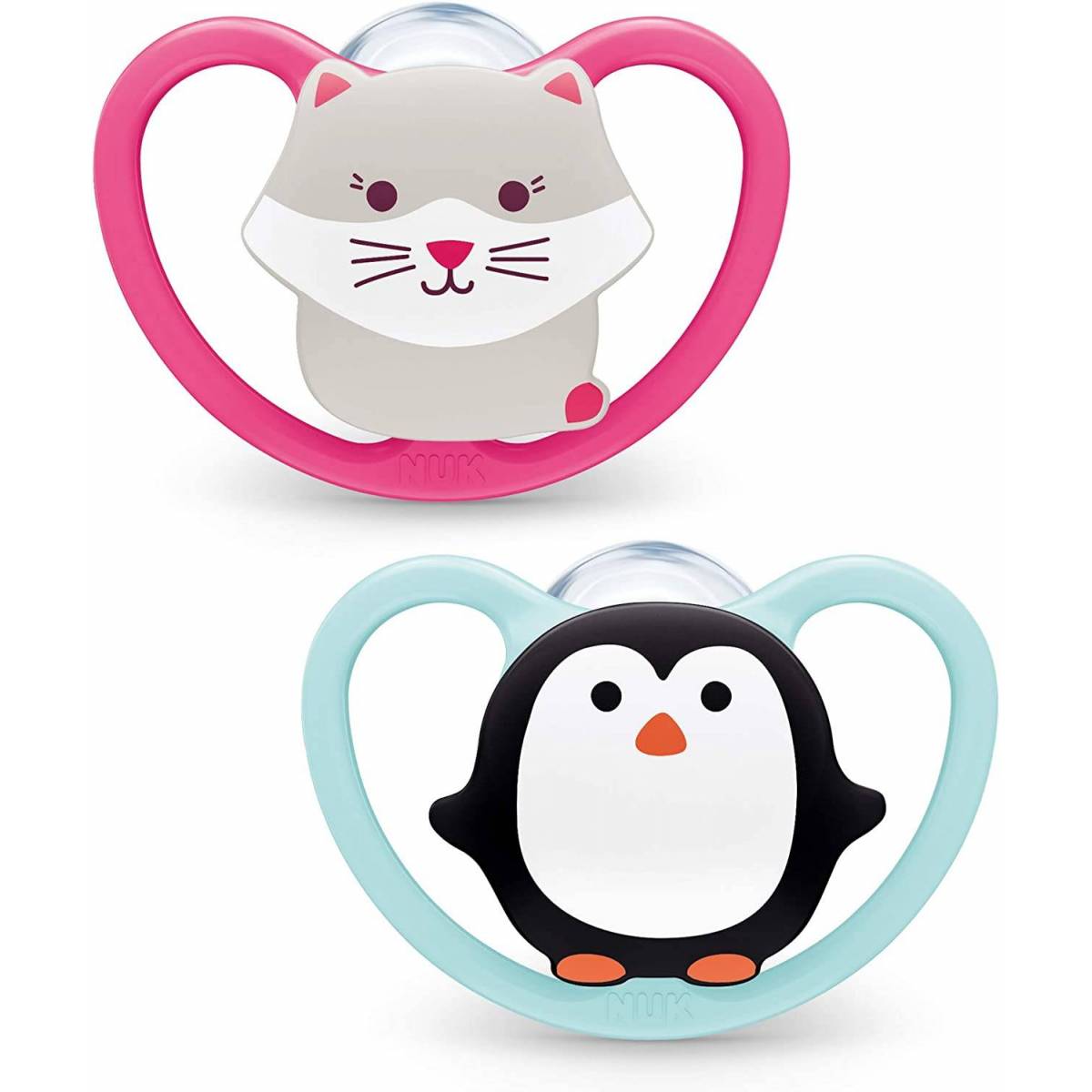 Sucettes Nuk Space 18-36 mois Silicone Chat & Pingouin