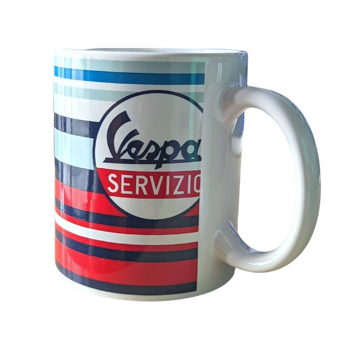 Becher Vespa Servizio Keramik 33 ml blau, rot, weiße Streifen