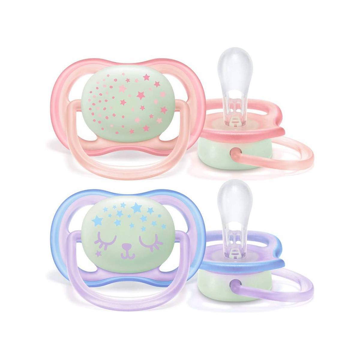 Avent Night Ultra Air Soothers 0/6 Months Girl Phosphorescent