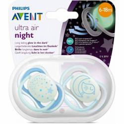 Sucettes Avent Ultra Air Nuit Bleu 6-18 mois