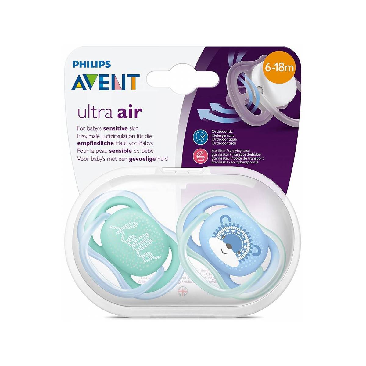 Sucettes Avent Ultra Air 6-18 mois Hello/Ourson