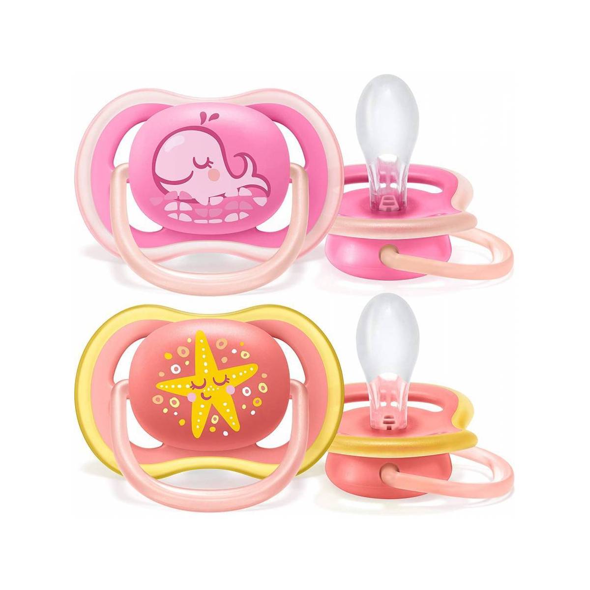 Sucettes Avent Ultra Air Baleine Etoile Rose 6-18 mois