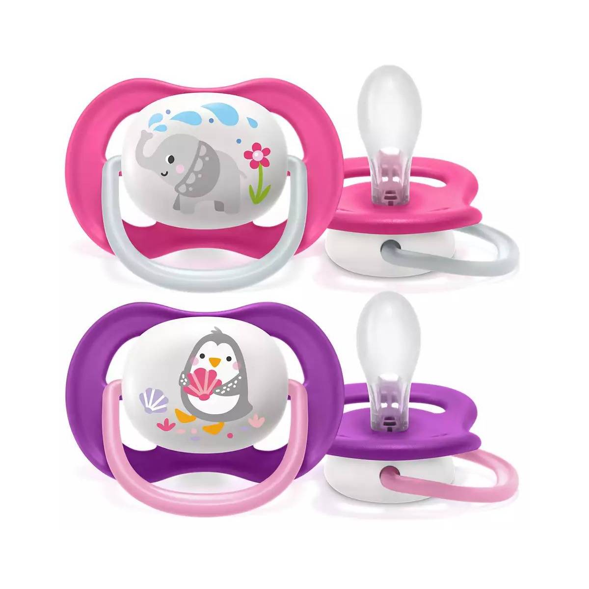 Sucettes Avent Ultra Air Animal 6-18 mois Pingouin Eléphant