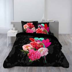Bettbezug Flowers & Parrot Perropink 200 x 200 cm schwarz