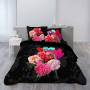 Duvet cover Flowers and Parrot Perro Pink 200 x 200 cm black