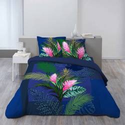 Plumella grüne Blätter Bettbezug 200 x 200 cm Marineblau