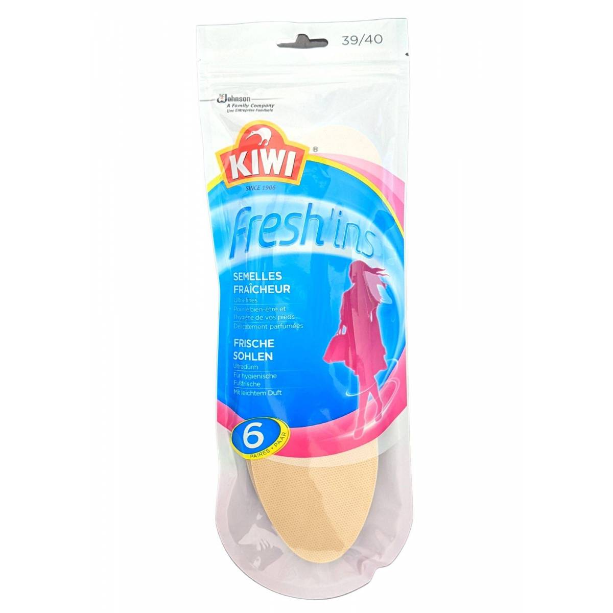 6 Paar Kiwi Fresh'Ins desodorierende Einlegesohlen Größe 39-40