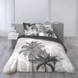 Duvet cover Palm trees Malibu flannel 260 x 240 cm gray and black